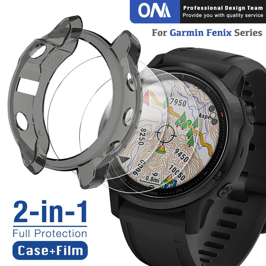 2-in-1 Protective Case + Screen Protector for Garmin Fenix 7 7S 7X 6 6S 6X Pro 5 5S