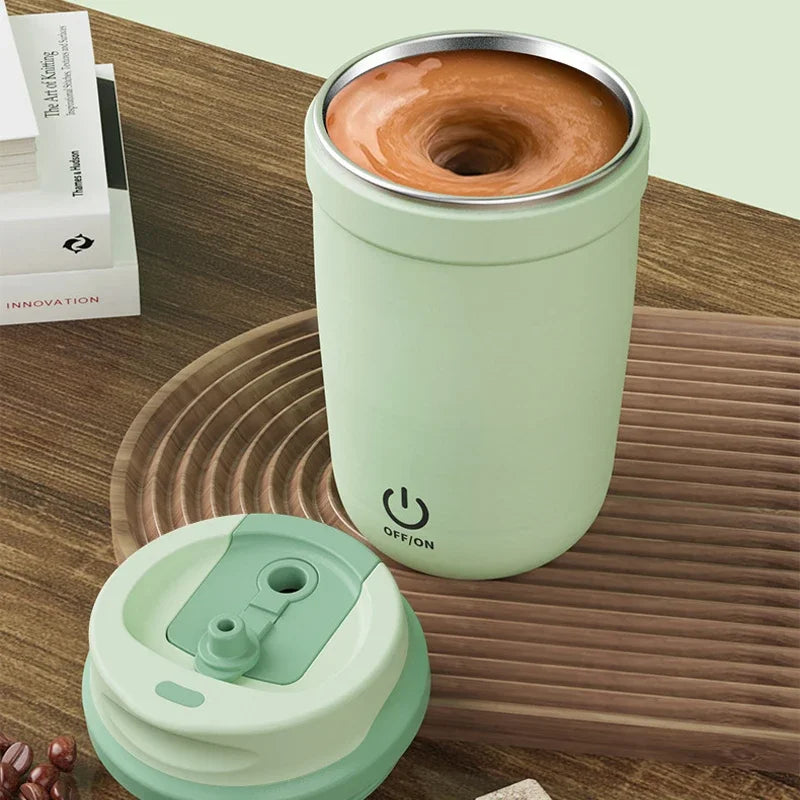 Portable Self Stirring Coffee Mug With Straw