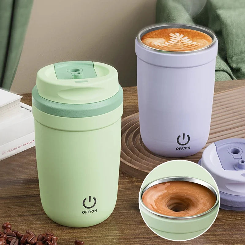 Portable Self Stirring Coffee Mug With Straw