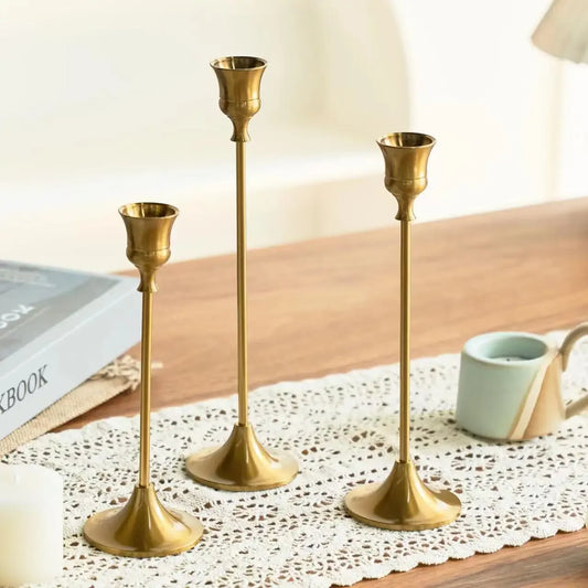 3pc Candlestick Holders Kit Brass Gold Candlestick Set