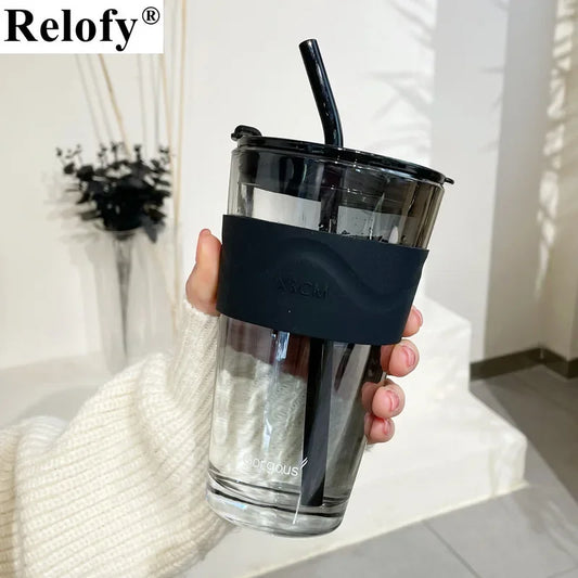 450ml Lead Free Glass Mug with Cup Sleeve and Lid