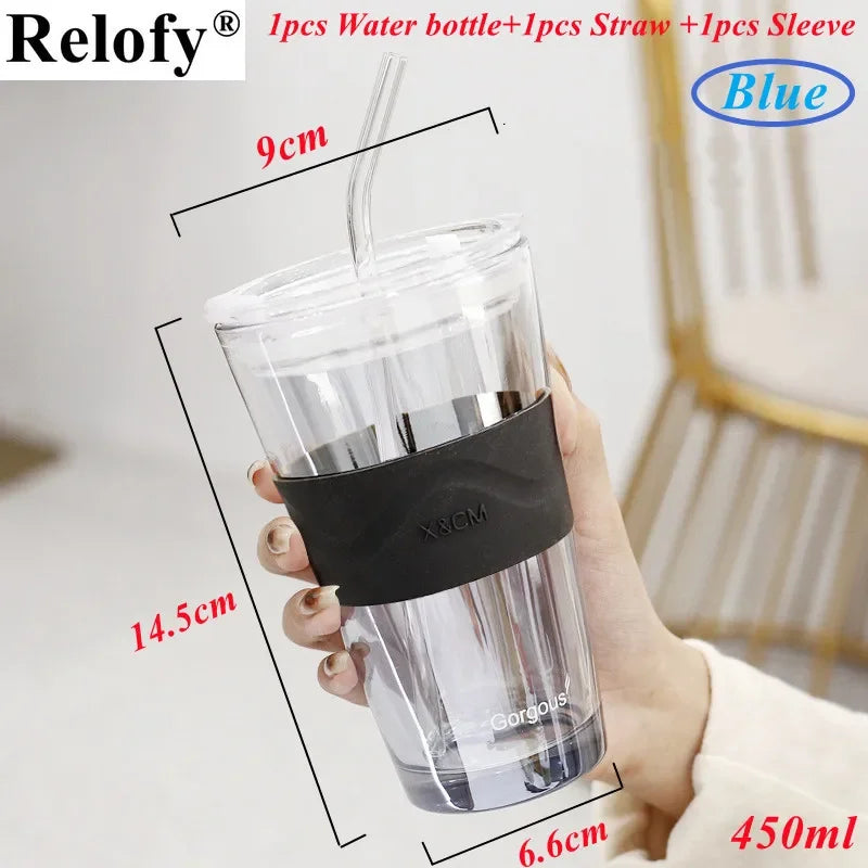 450ml Lead Free Glass Mug with Cup Sleeve and Lid