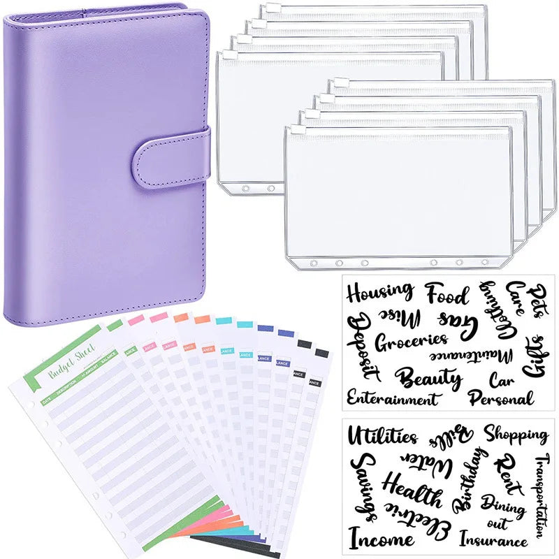 A6 Budget Binders Planner 6 Hole 8 Zipper Envelopes 2 Stickers in One