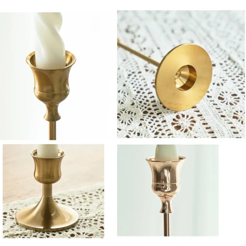 3pc Candlestick Holders Kit Brass Gold Candlestick Set