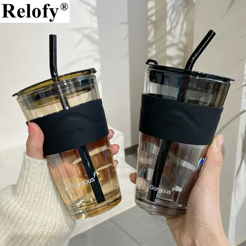 450ml Lead Free Glass Mug with Cup Sleeve and Lid